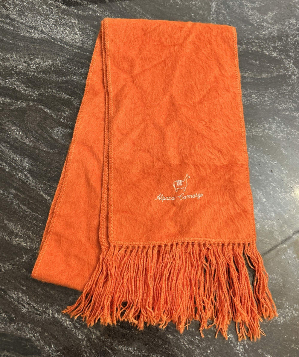 Alpaca Camargo Fringed Scarf Camel Orange Soft Fringe 9x68x 8"